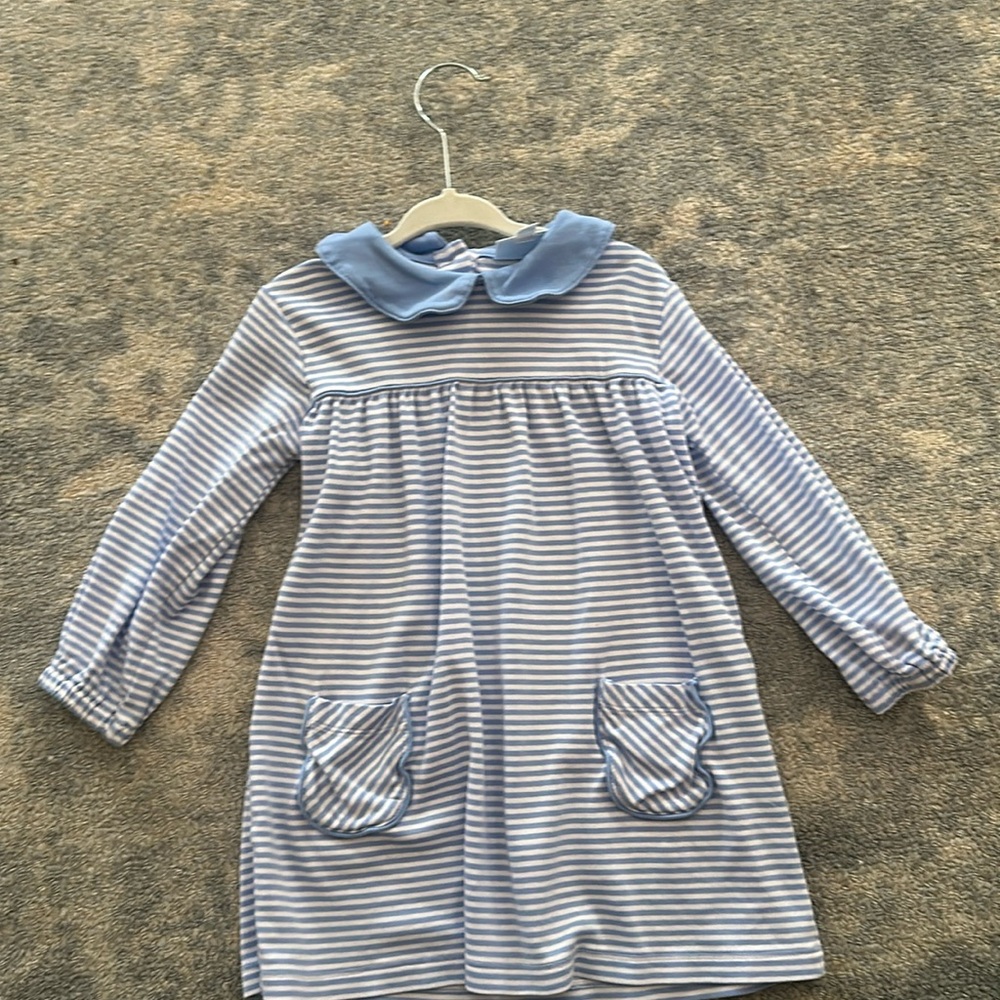 Little English long sleeve blue stripe knit dress. 3T.